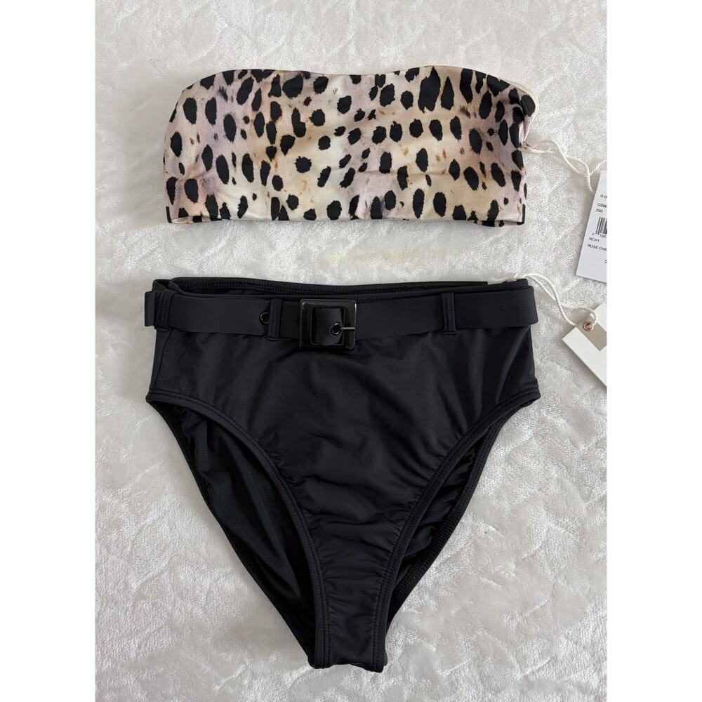 NWT Good American Women Size 0 or Xs Black Cheetah 2 Piece Bikini Set Swimsuit